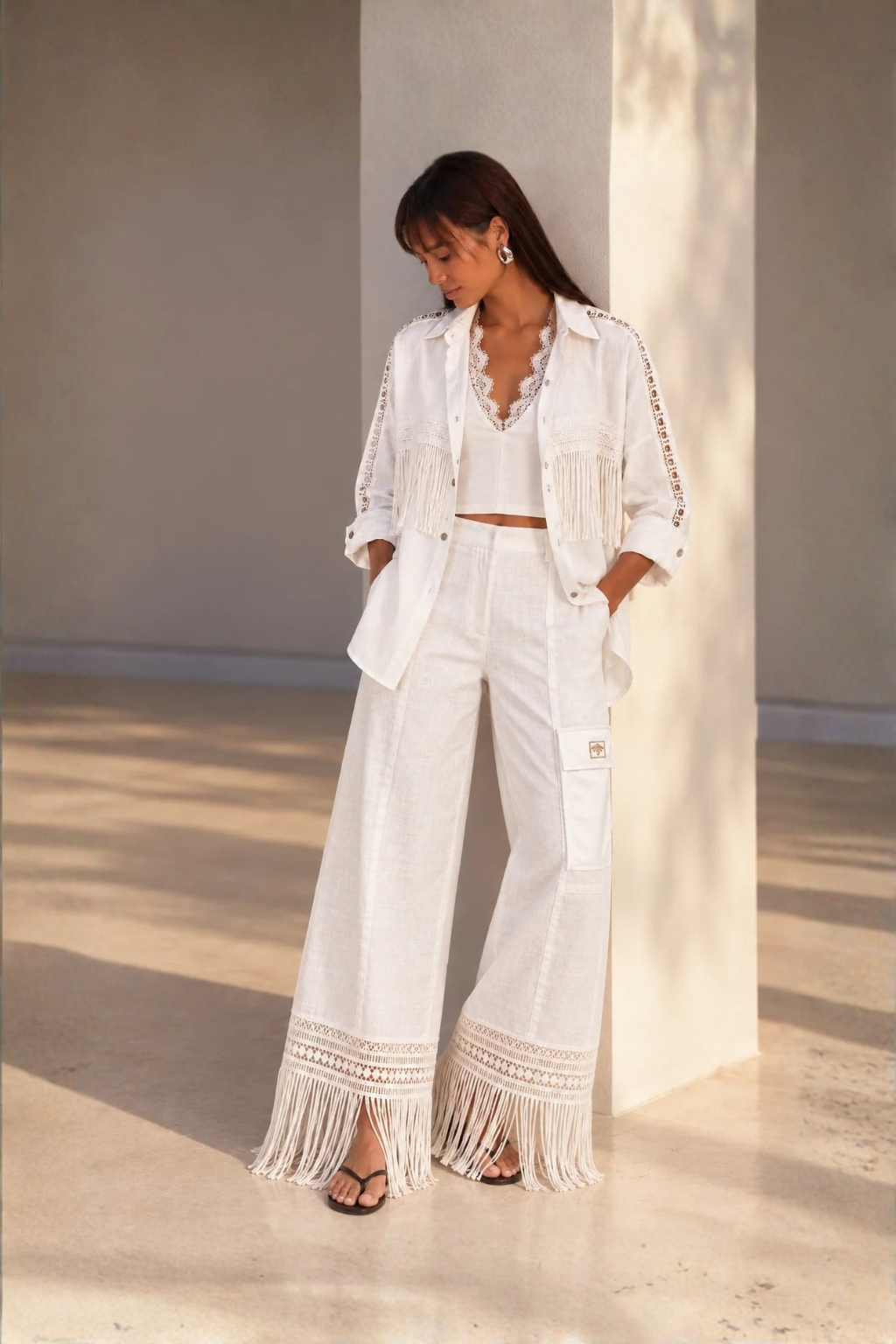 Set of 3: White Amara Tassle Shirt, Mia Top & Alba Pants