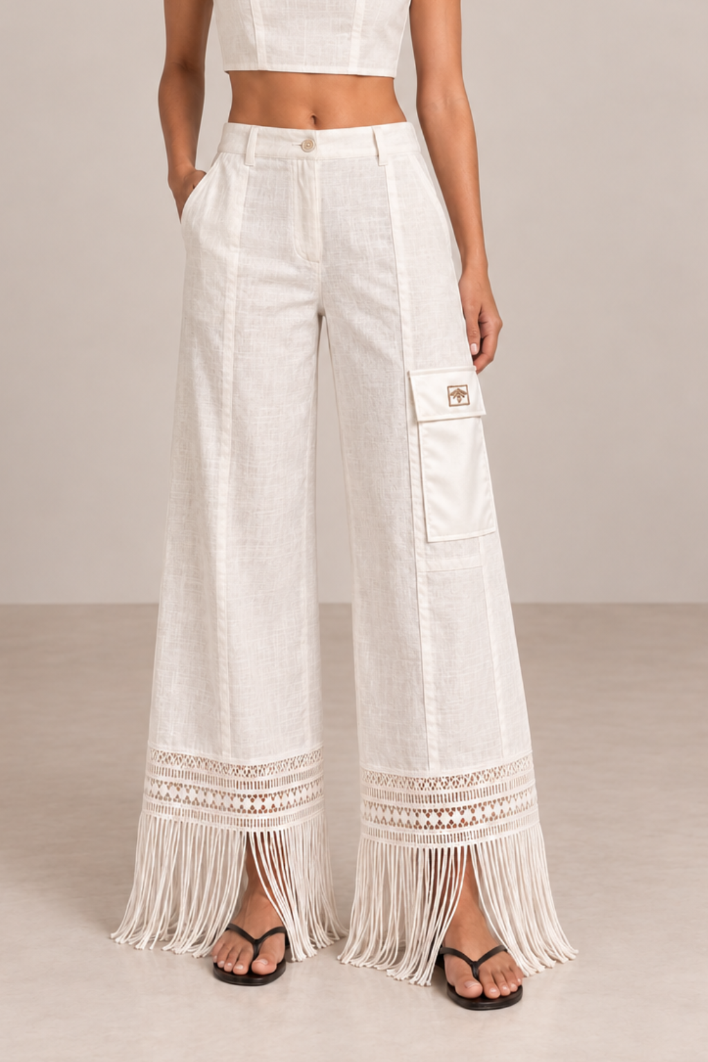 White Alba Tassel Pants