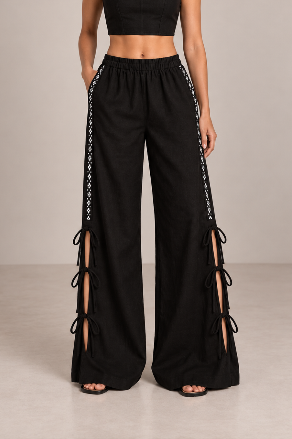 Black Sable Tie Up Pants