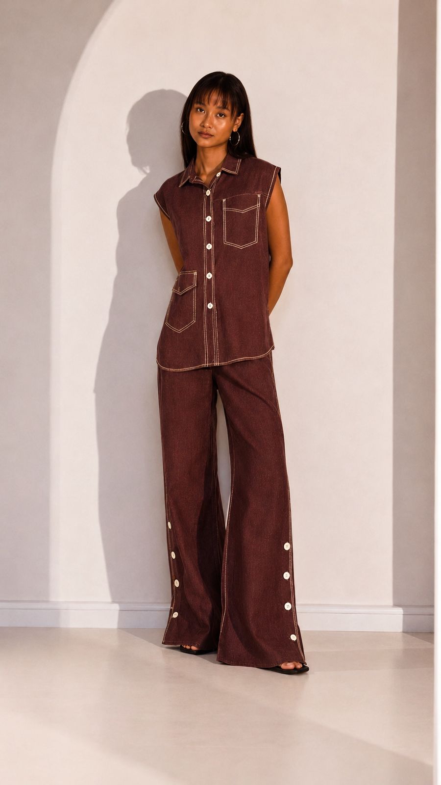 Brown Sleeveless Hue Jacket Top