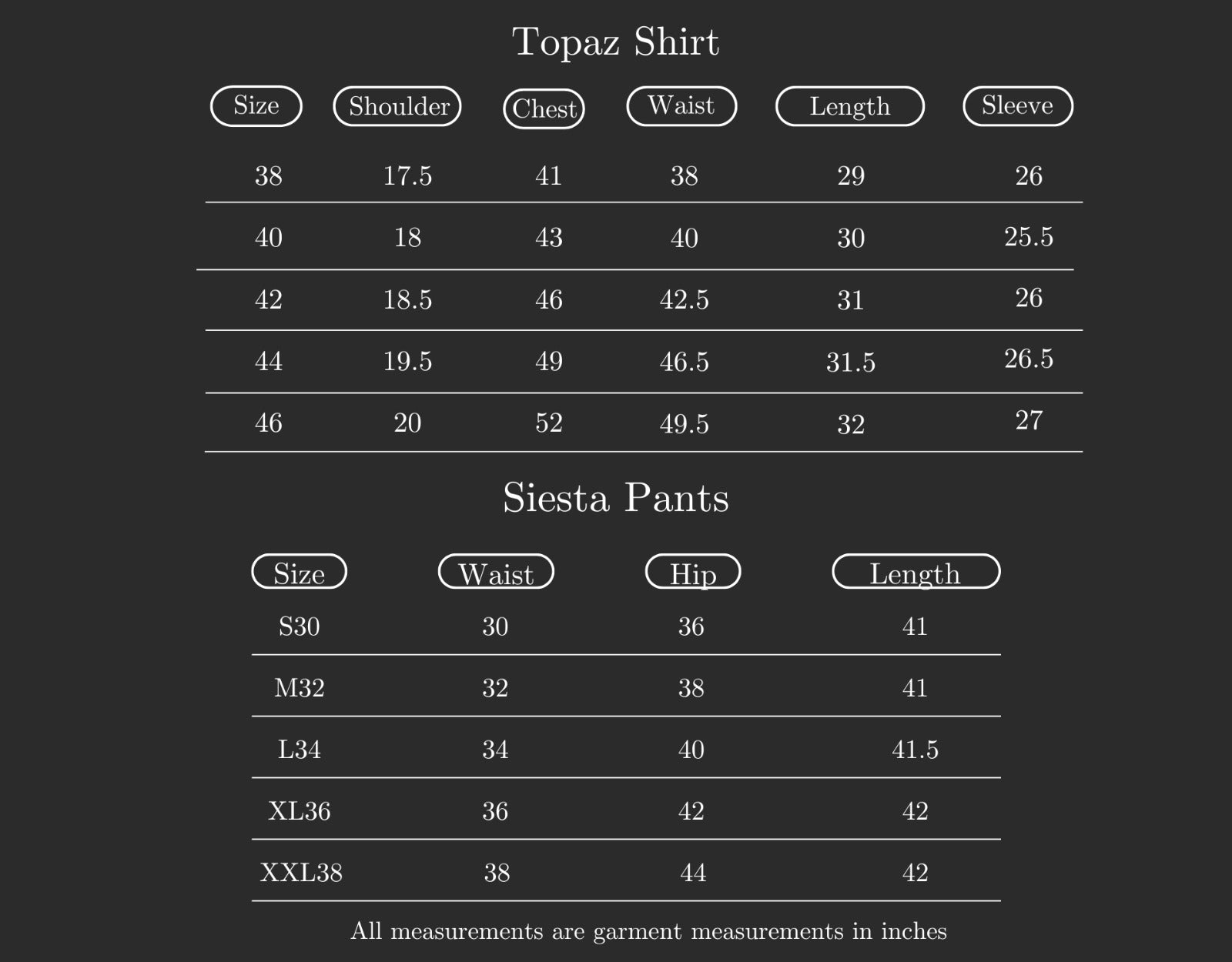 Size Chart (variant 8338562351296)
