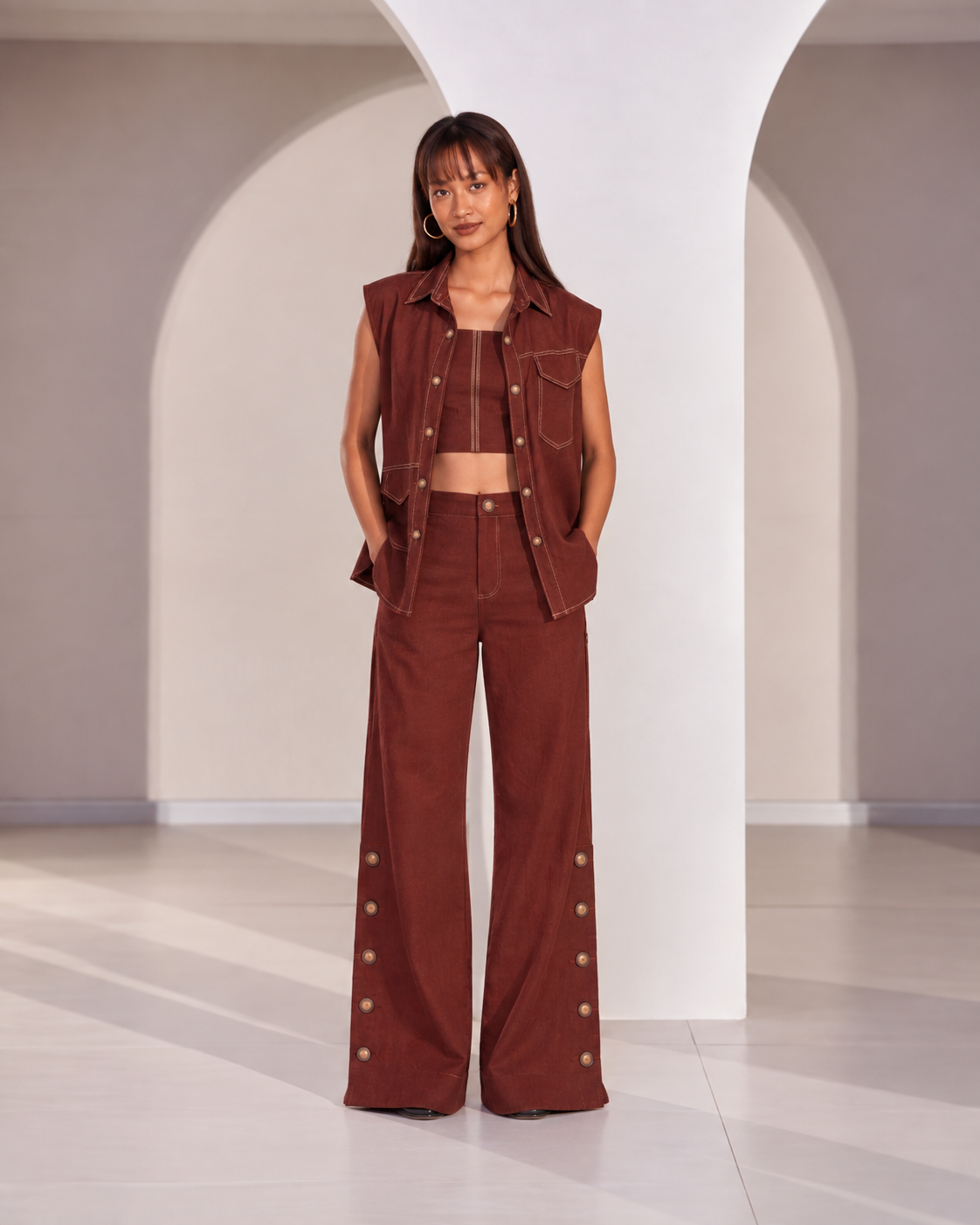 Set of 2: Brown Hue Jacket & Marigold Pants