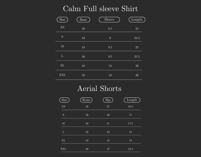 Size Guide for Set of 2: Calm Shirt & Aerial Shorts