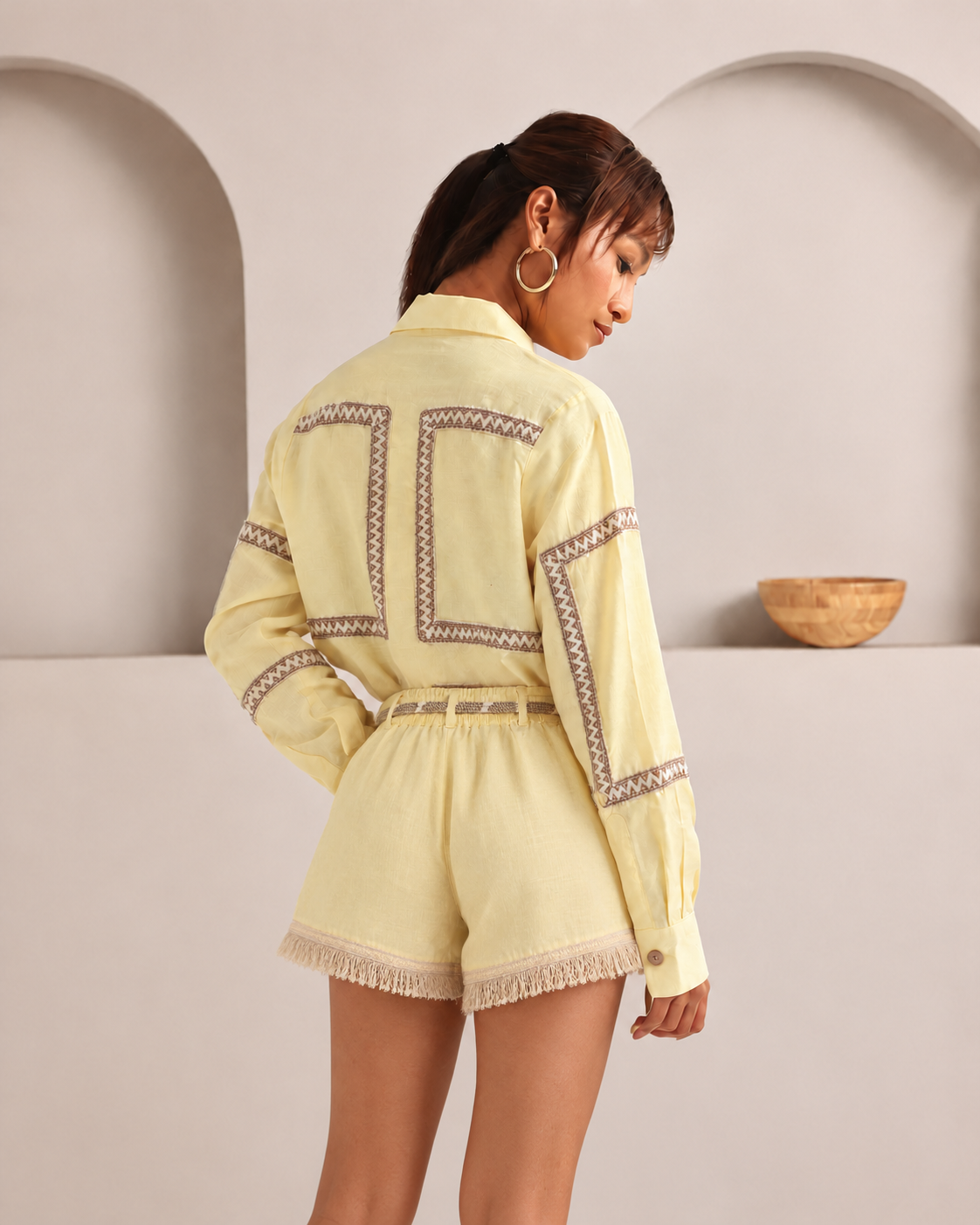 Set of 2: Butter Yellow Como Shirt & Palma Fringe Shorts