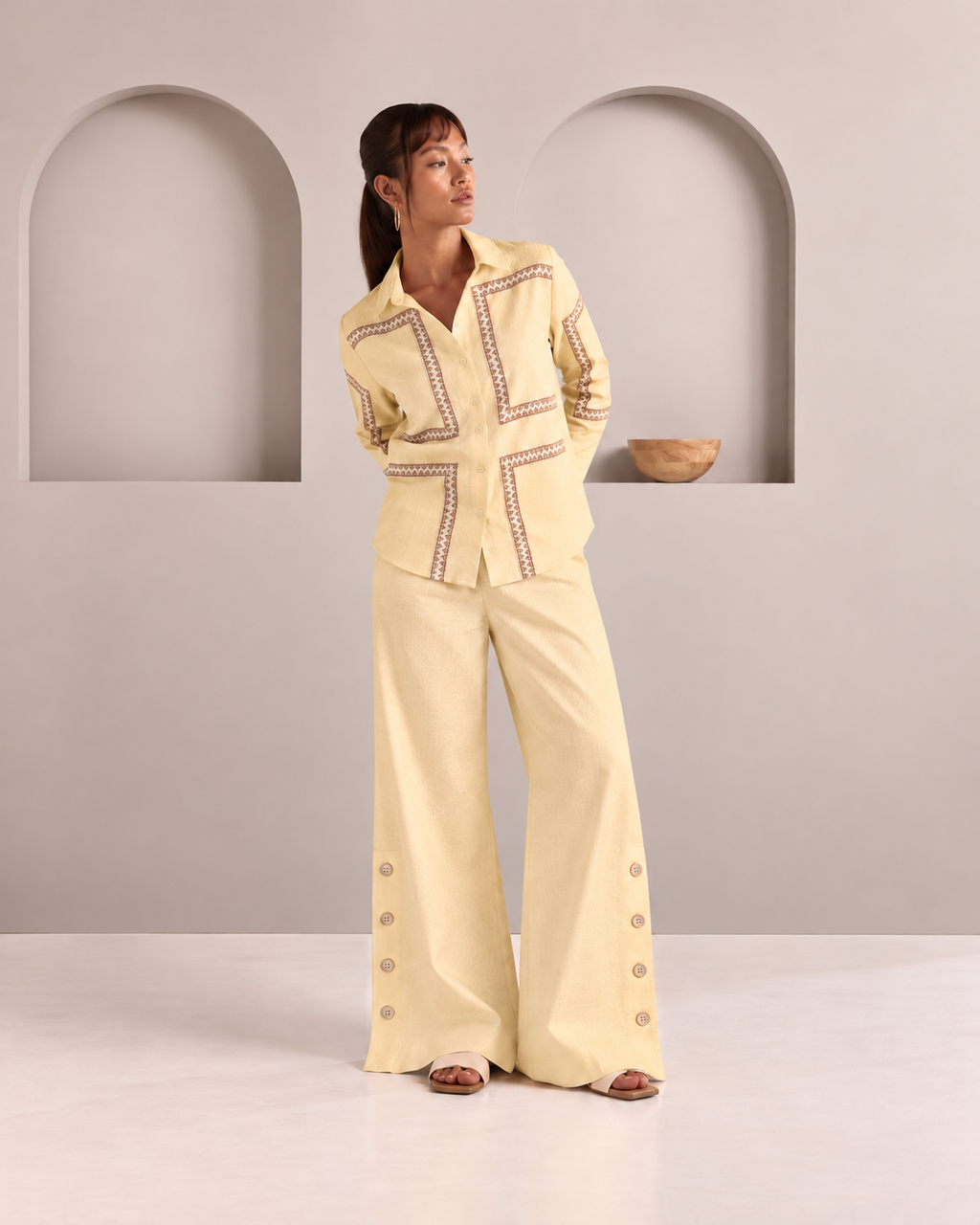 Set of 2: Butter Yellow Como Jute Shirt & Marigold Pants