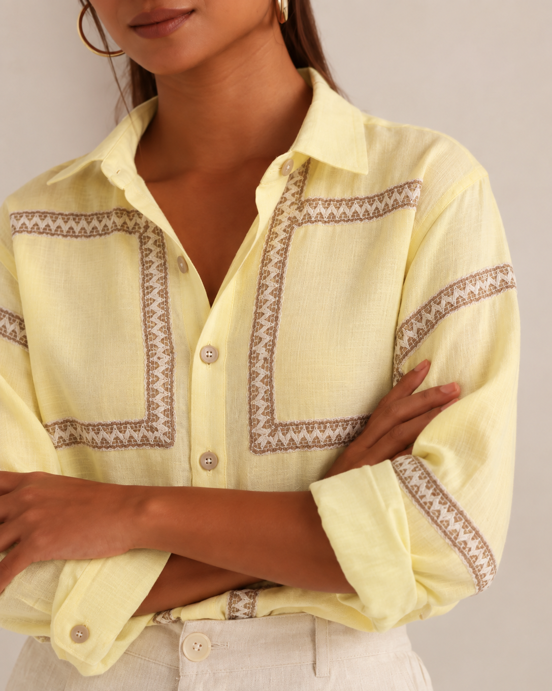 Set of 2: Butter Yellow Como Shirt & Palma Fringe Shorts