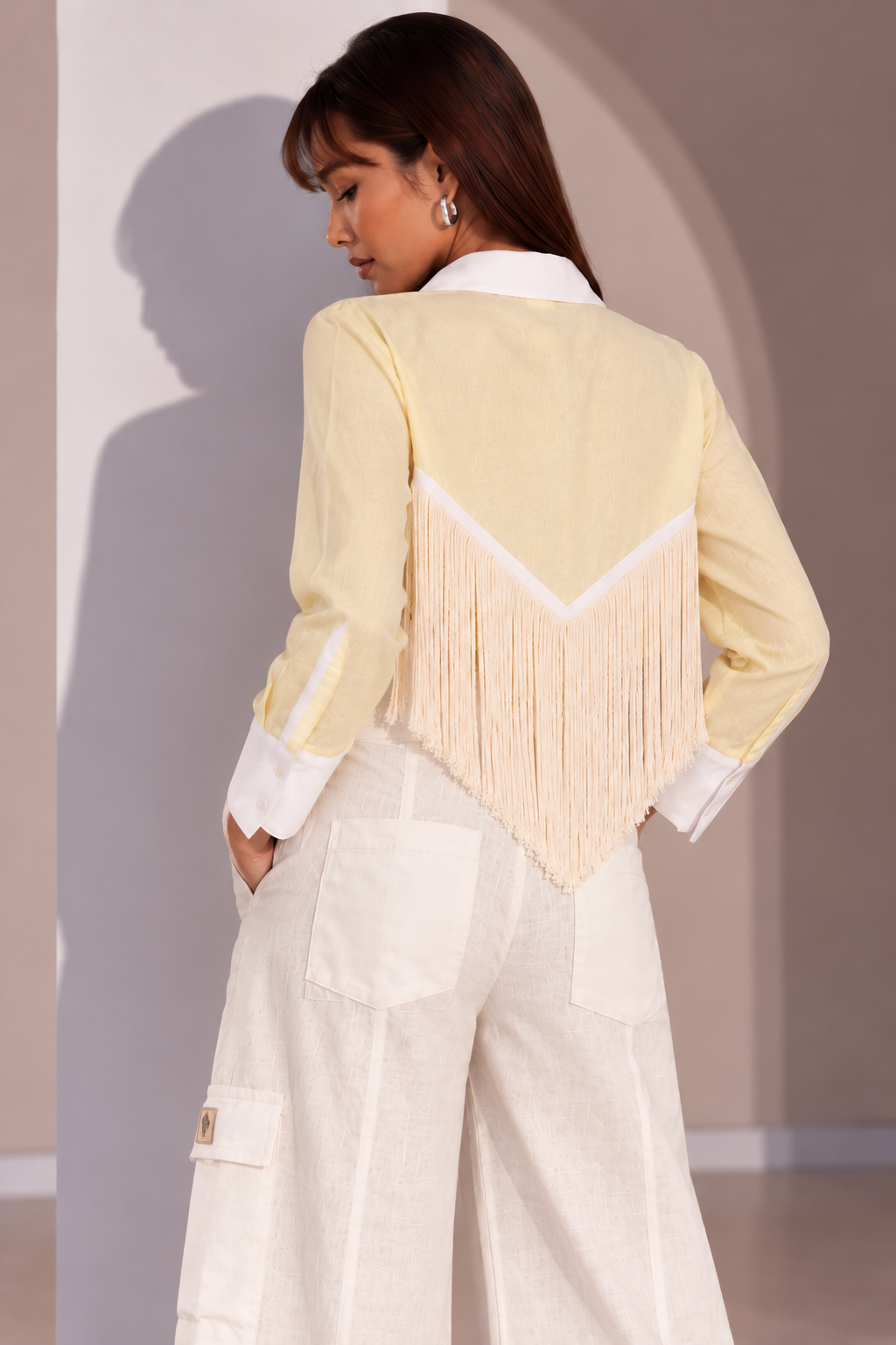 Set of 2: Butter Yellow Celine Long Tassel Shirt & Alba Pants