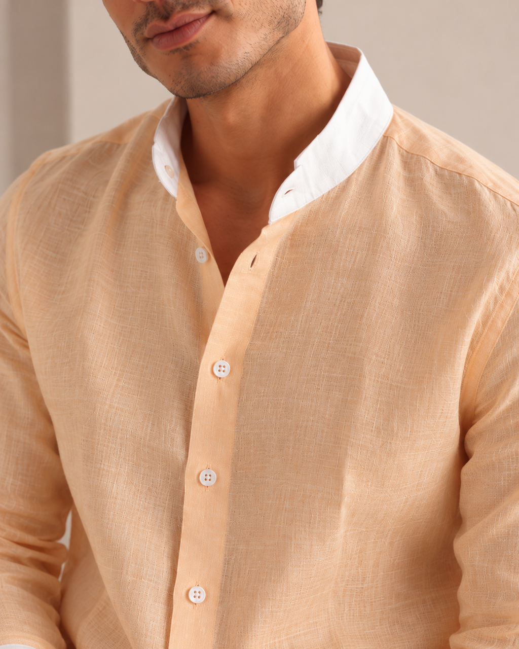 Light Peach Chinese Collar Orbit Shirt