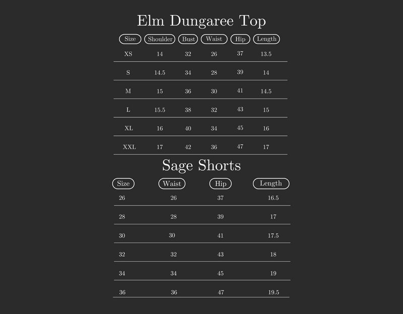Size Guide for Set of 2: Elm and Sage - Black