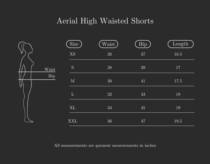 Size Guide for Aerial High Waisted Shorts
