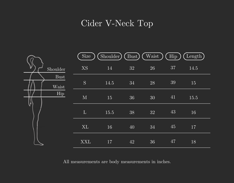 Size Guide for Cider V Neck Top