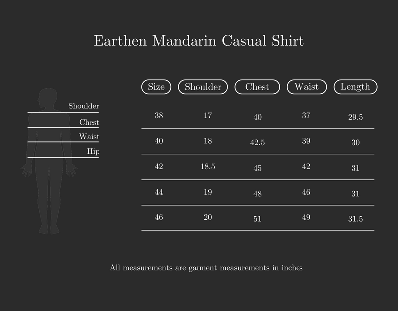 Size Guide for Earthen Mandarin Casual Shirt