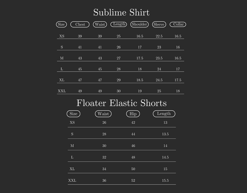 Size Guide for Set of 2: Sublime Shirt & Floater Shorts