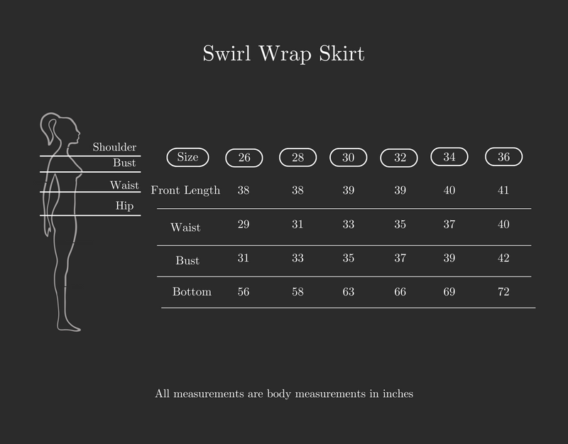 Size Guide for Swirl Wrap Skirt