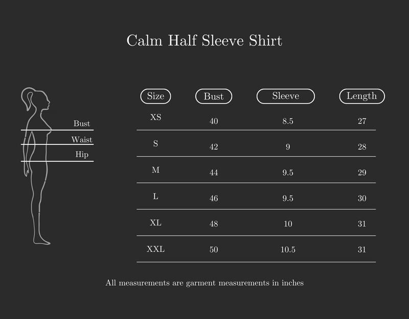 Size Guide for Calm Half Sleeve Shirt