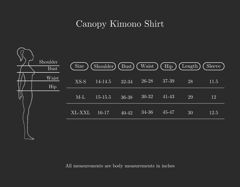 Size Guide for Canopy Kimono Shirt