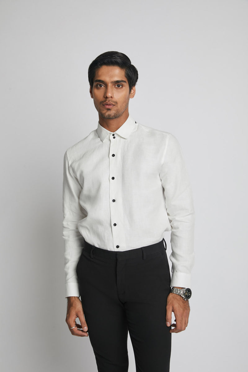 Aglow High Collar  Shirt  - White