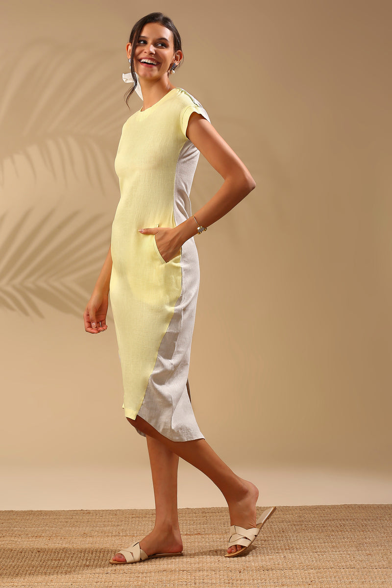 Sycamore Cocoon Dress - Yellow/Oatmeal