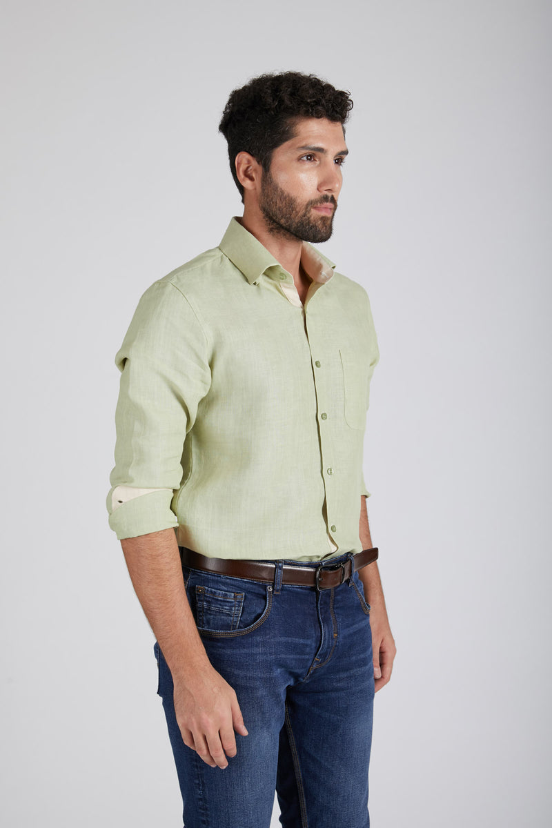 Breath Contrast Trim Shirt - Pista Green