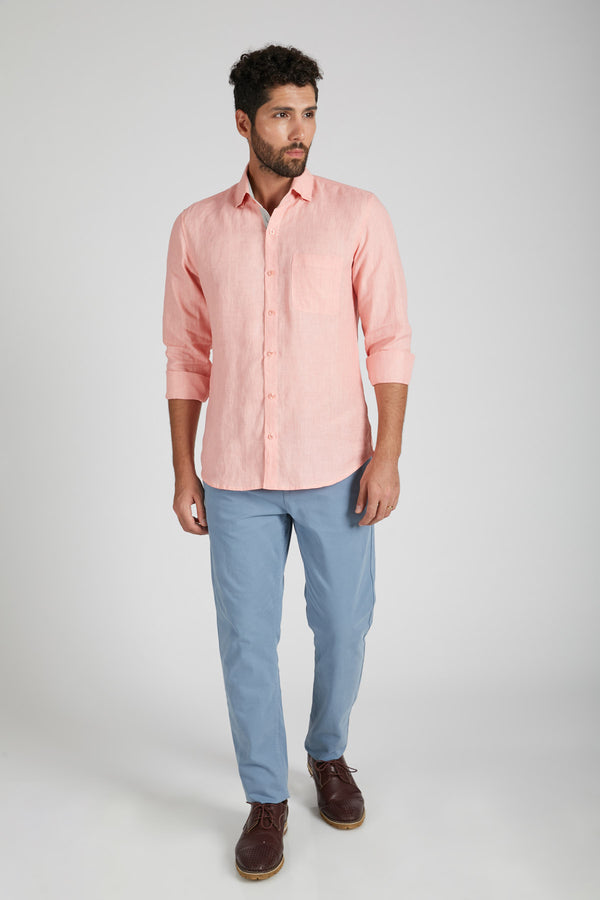 Breath Contrast Trim Shirt - Peach