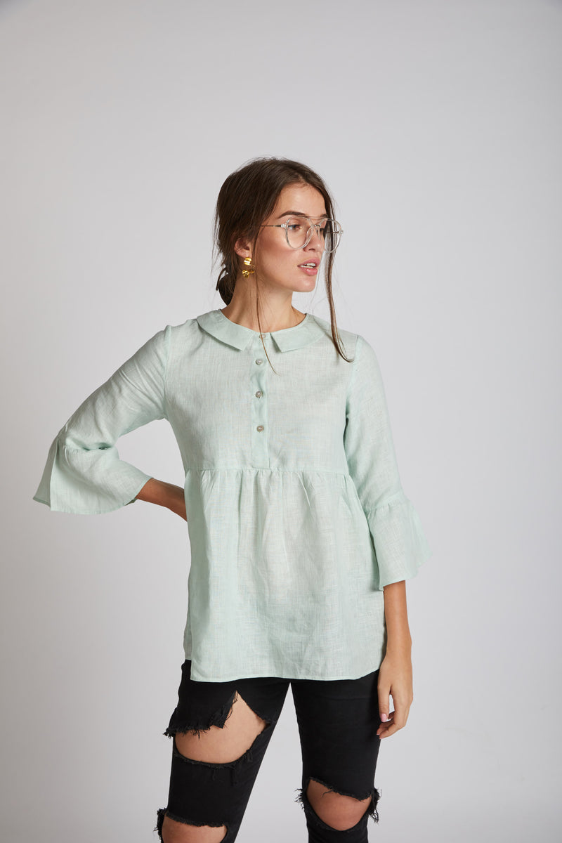 Bridge Gathered Top - Mint Green