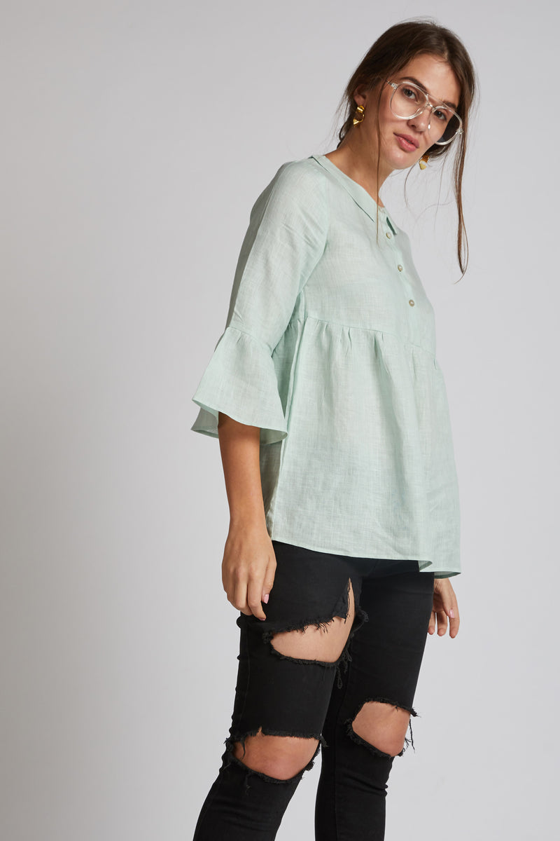 Bridge Gathered Top - Mint Green