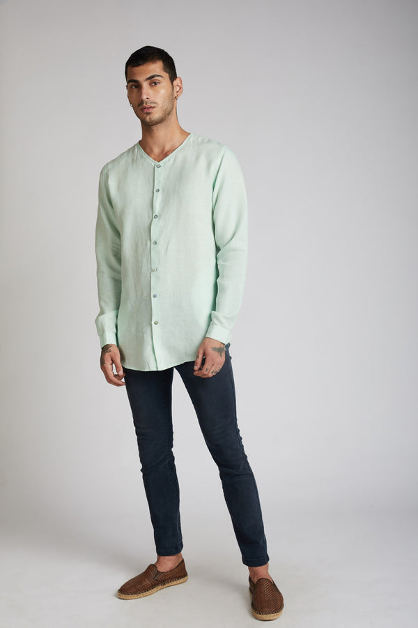 Crescent V Neck Kurta - Mint Green