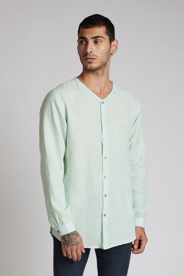 Crescent V Neck Kurta Mens - Mint Green