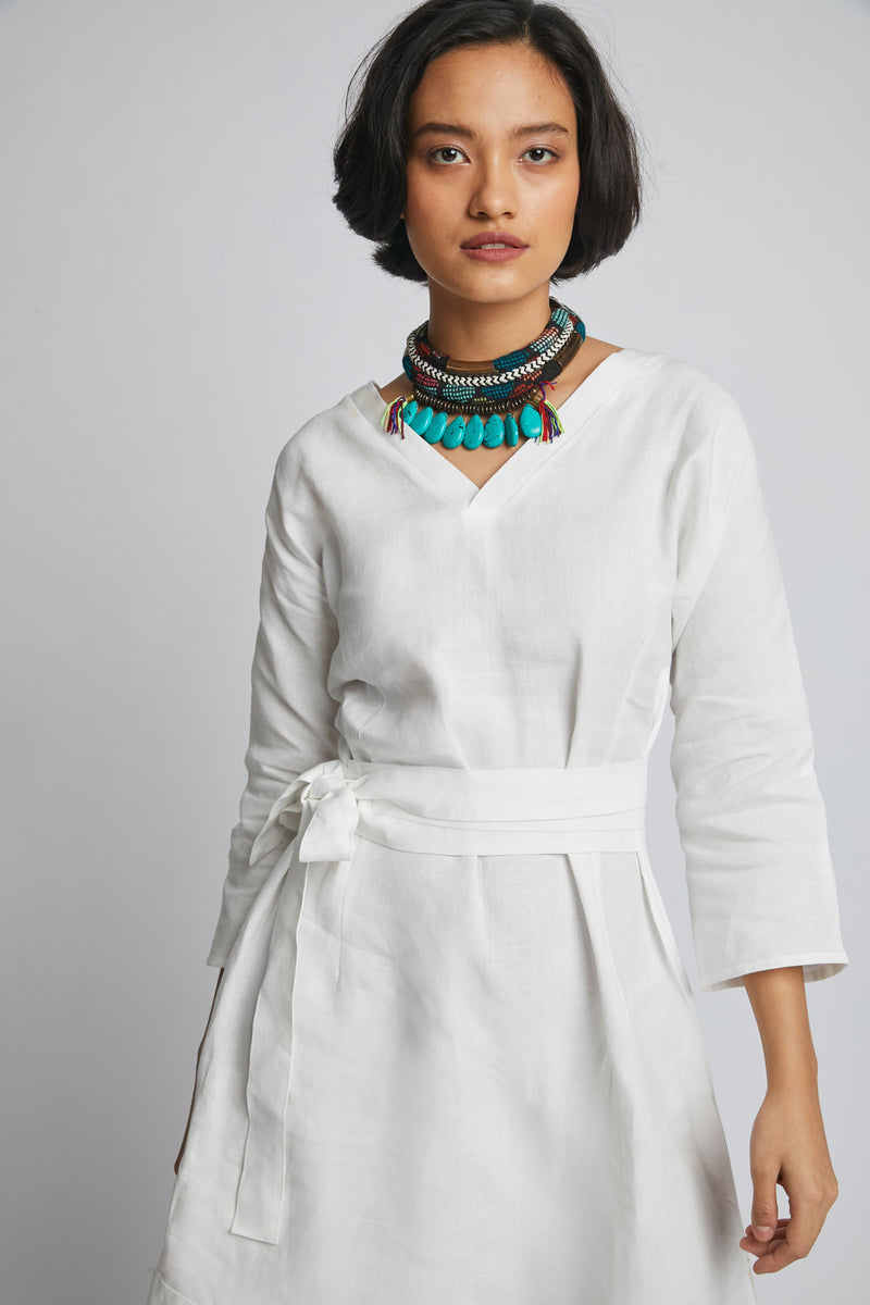Dazzle Tie Up Dress - White