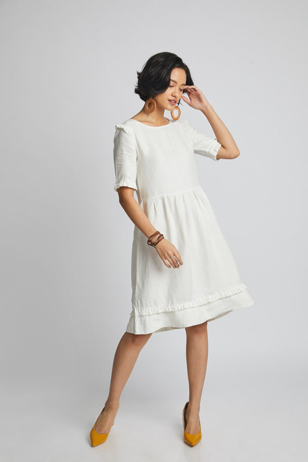 Flare Ruffle Dress - White