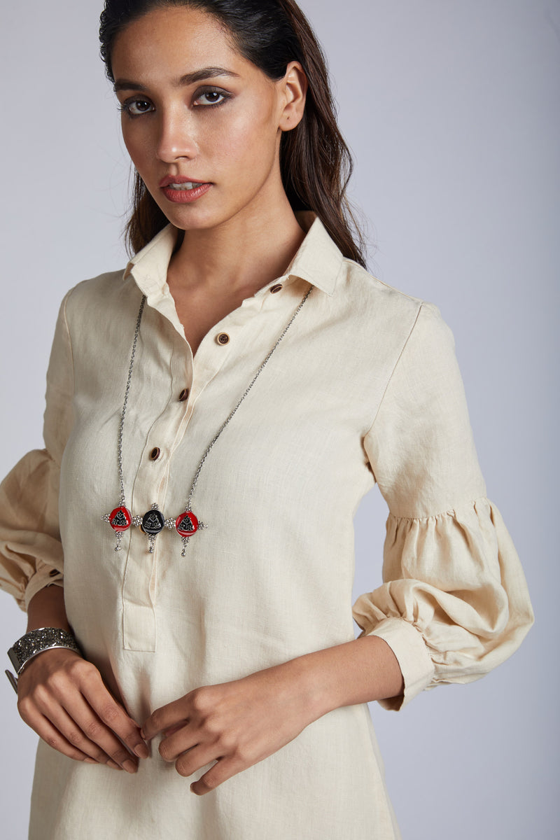 Horizon Lego-mutton Shirt Dress - Beige