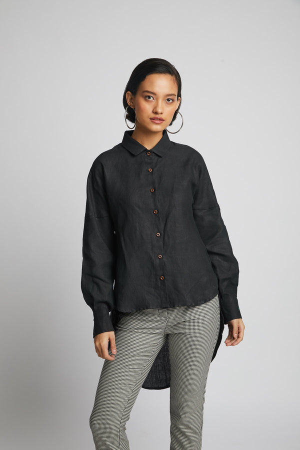 Morning Star Balloon Sleeve Shirt  - Black