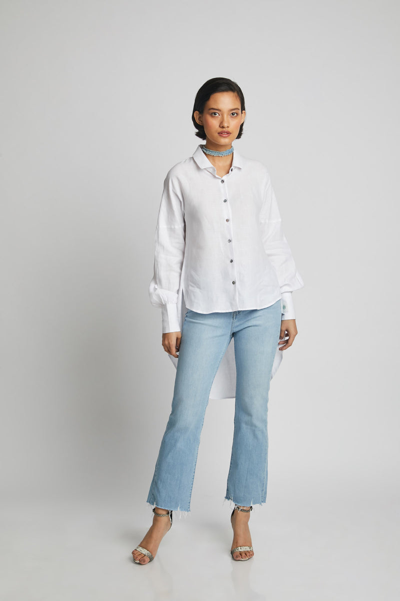 Morning Star Balloon Sleeve Shirt  - White