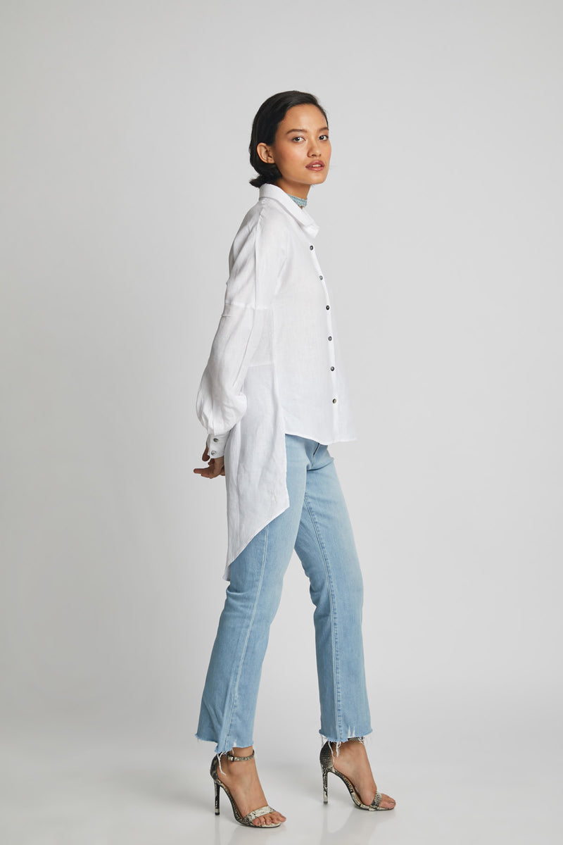 Morning Star Balloon Sleeve Shirt  - White