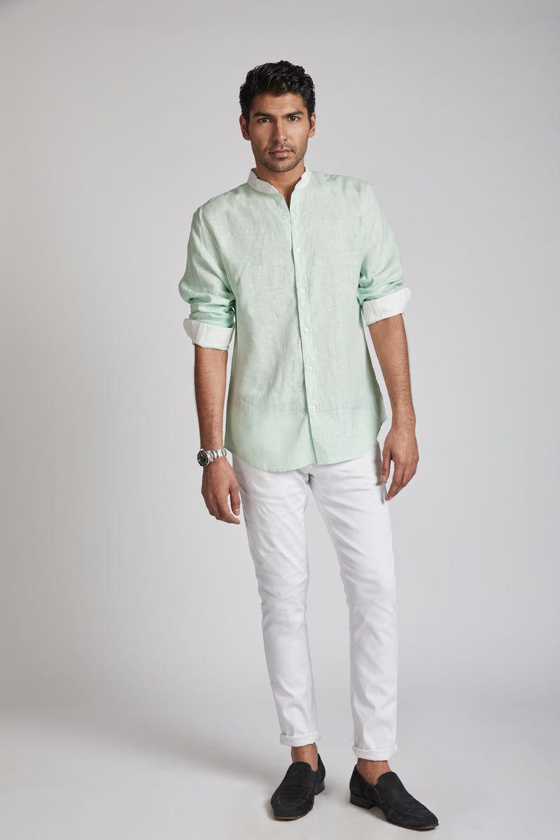 Orbit Contrast Collar Shirt - Mint Green