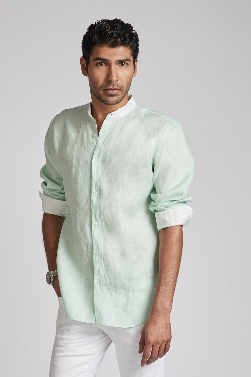 Orbit Contrast Collar Shirt - Mint Green