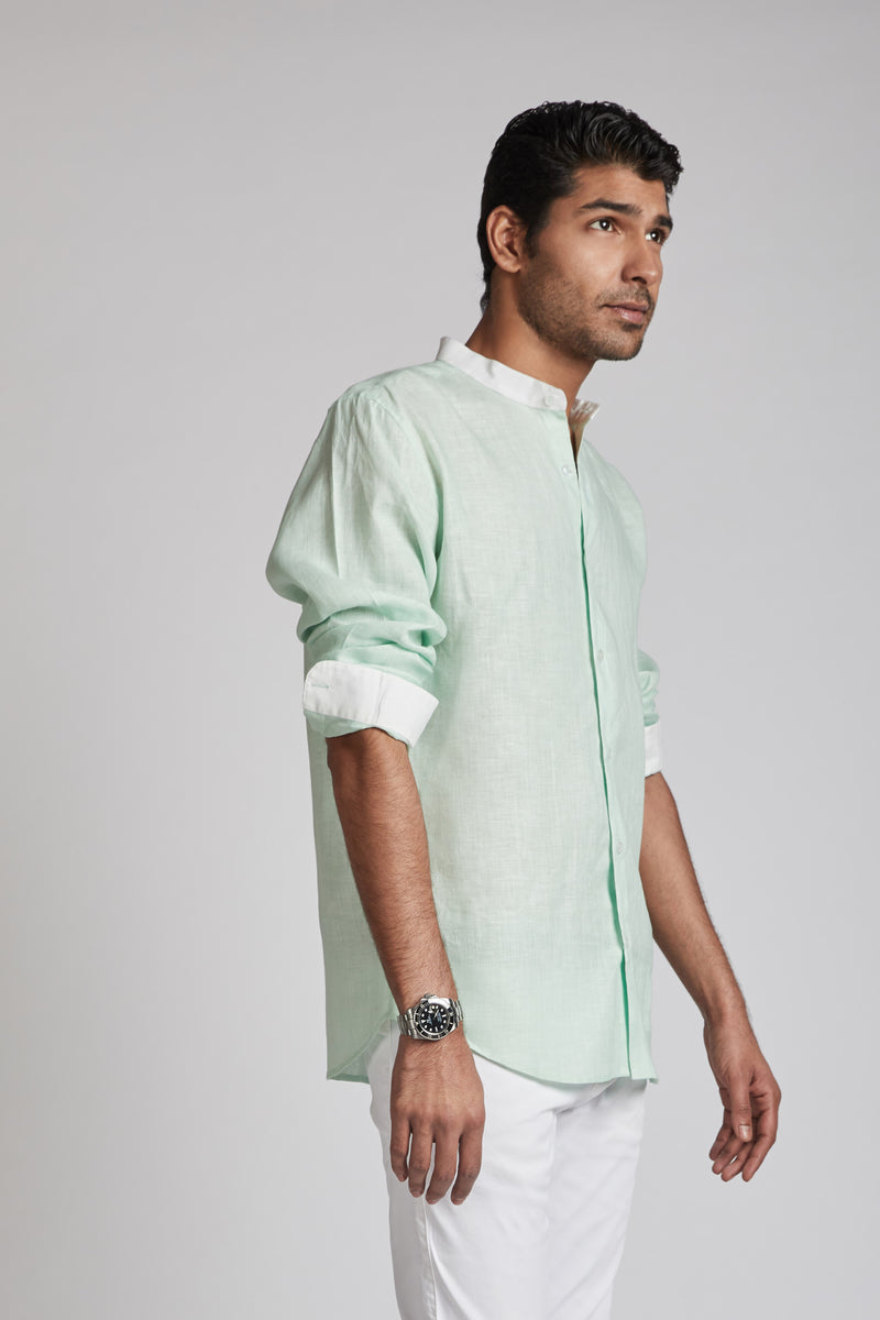 Orbit Contrast Collar Shirt - Mint Green