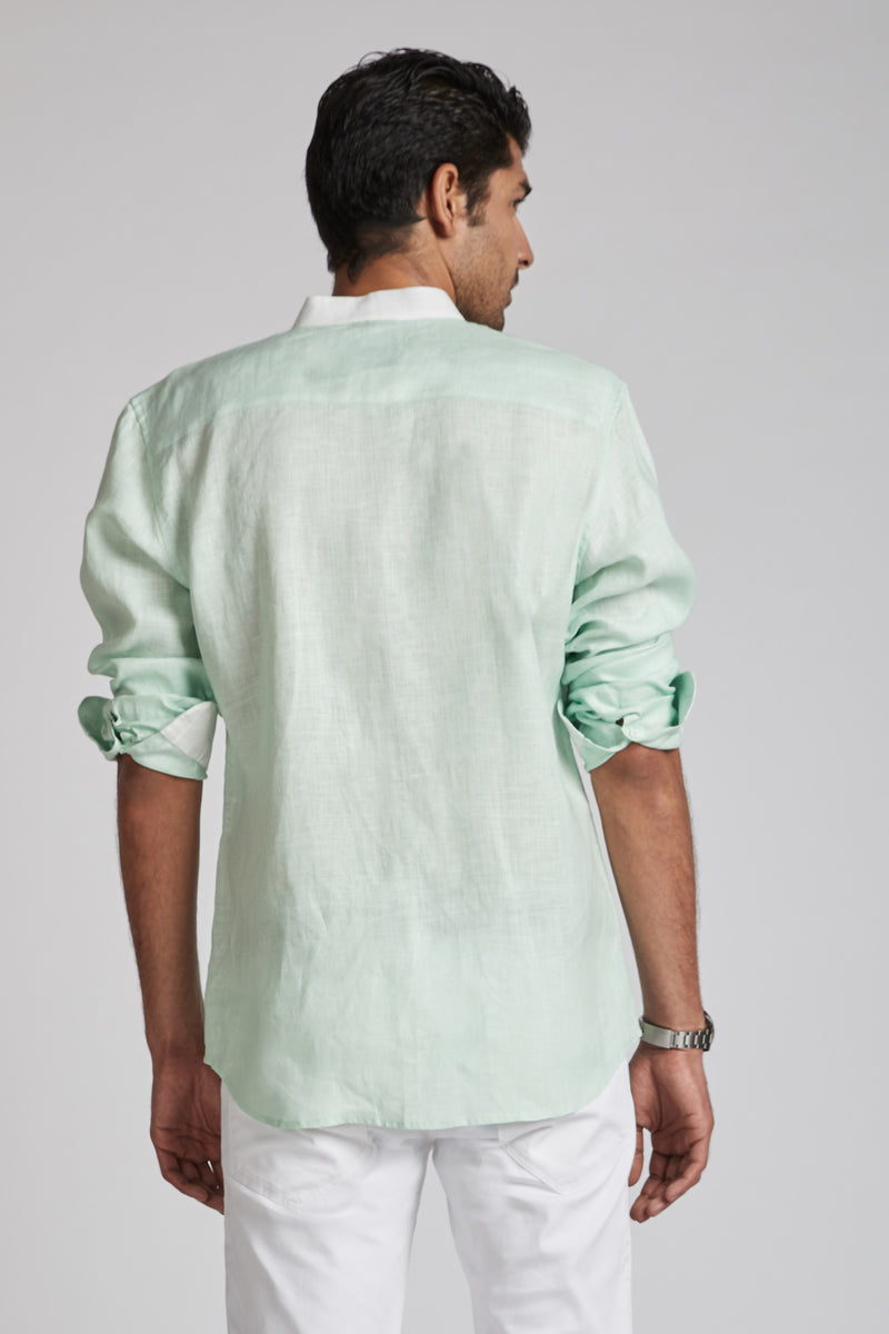 Orbit Contrast Collar Shirt - Mint Green
