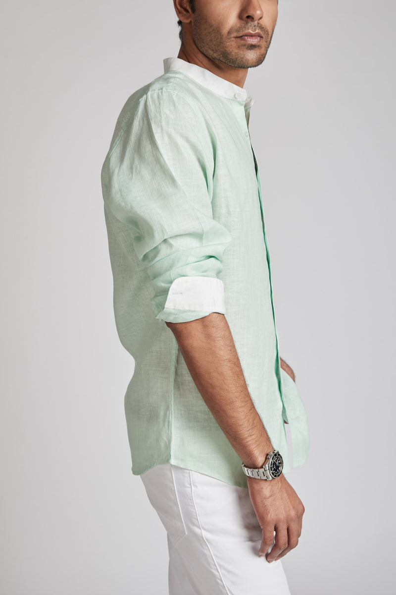 Orbit Contrast Collar Shirt - Mint Green