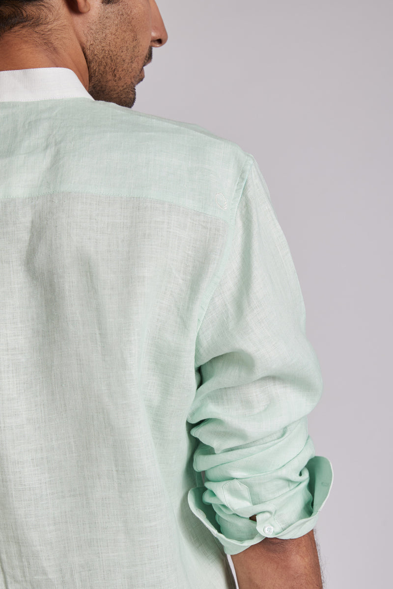 Orbit Contrast Collar Shirt - Mint Green