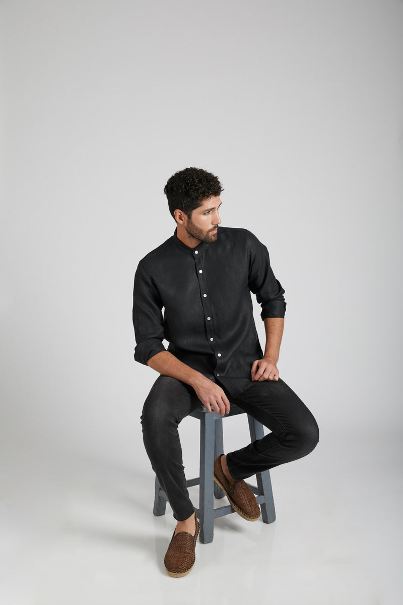 Origin Mandarin Collar Shirt - Black
