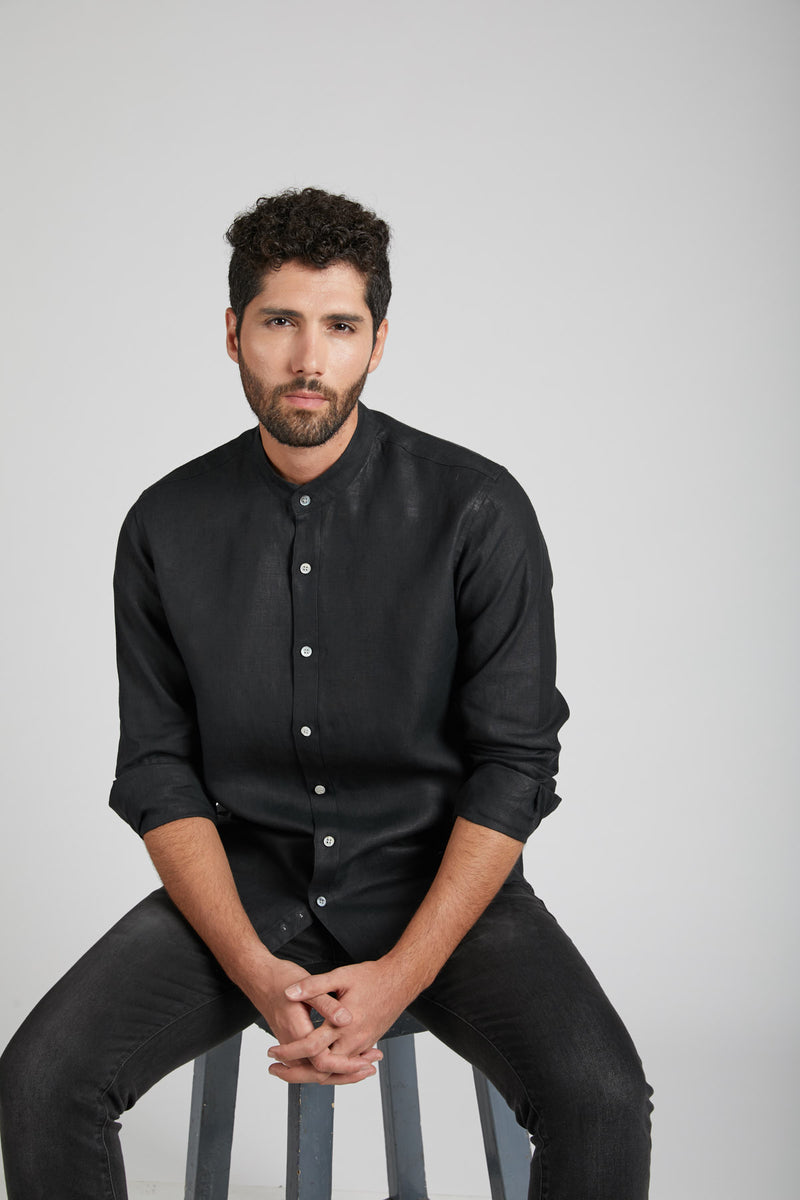 Origin Mandarin Collar Shirt - Black