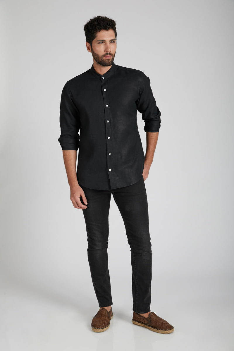 Origin Mandarin Collar Shirt - Black