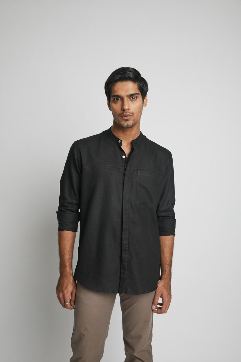 Reflect Round Collar Shirt  - Black