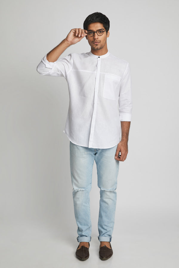 Reflect Round Collar Shirt  - White