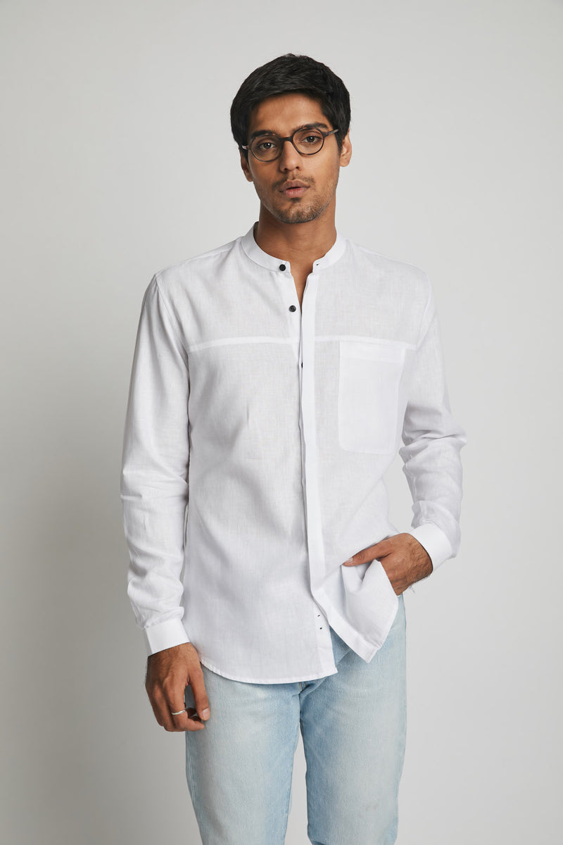 Reflect Round Collar Shirt  - White