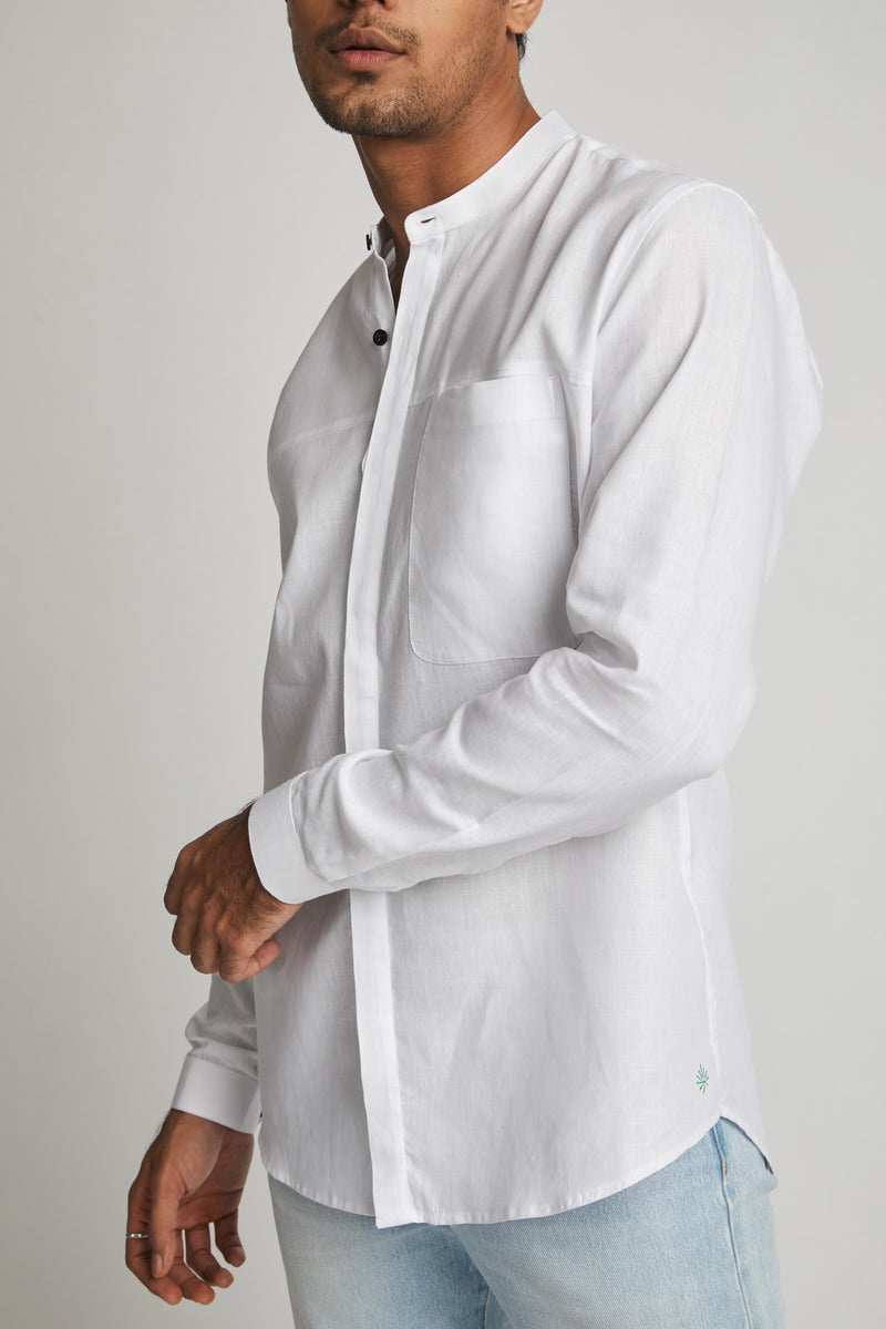  Round Collar Shirt - Reflect White