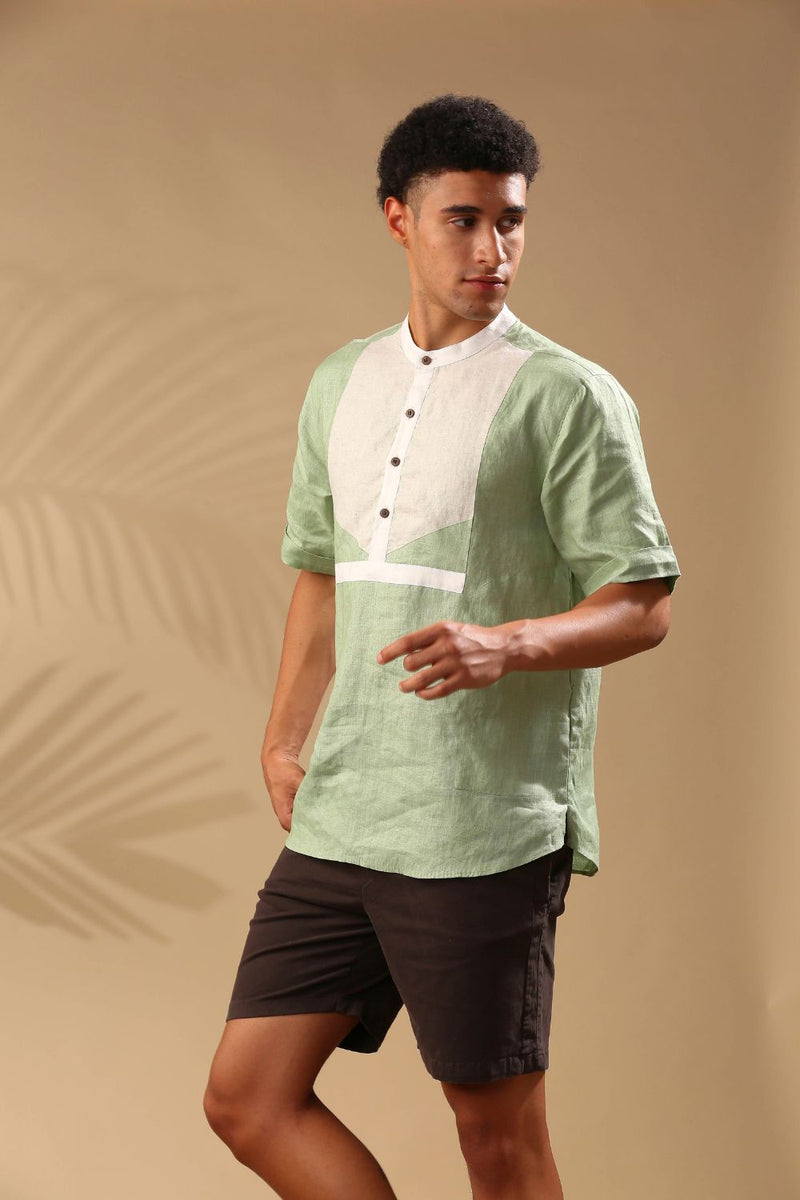 Cypress Colour Blocked Shirt - Sage Green